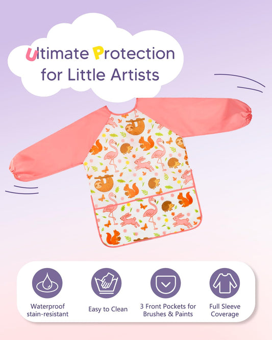 Oiomniv kids painting smock back view showing full coverage and fit
