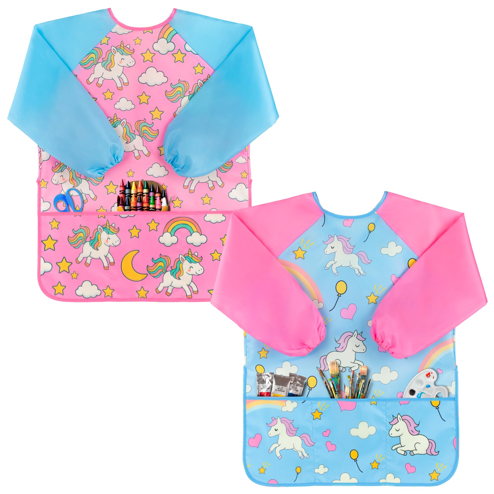 Oiomniv kids painting smock front view keeps clothes clean during crafts