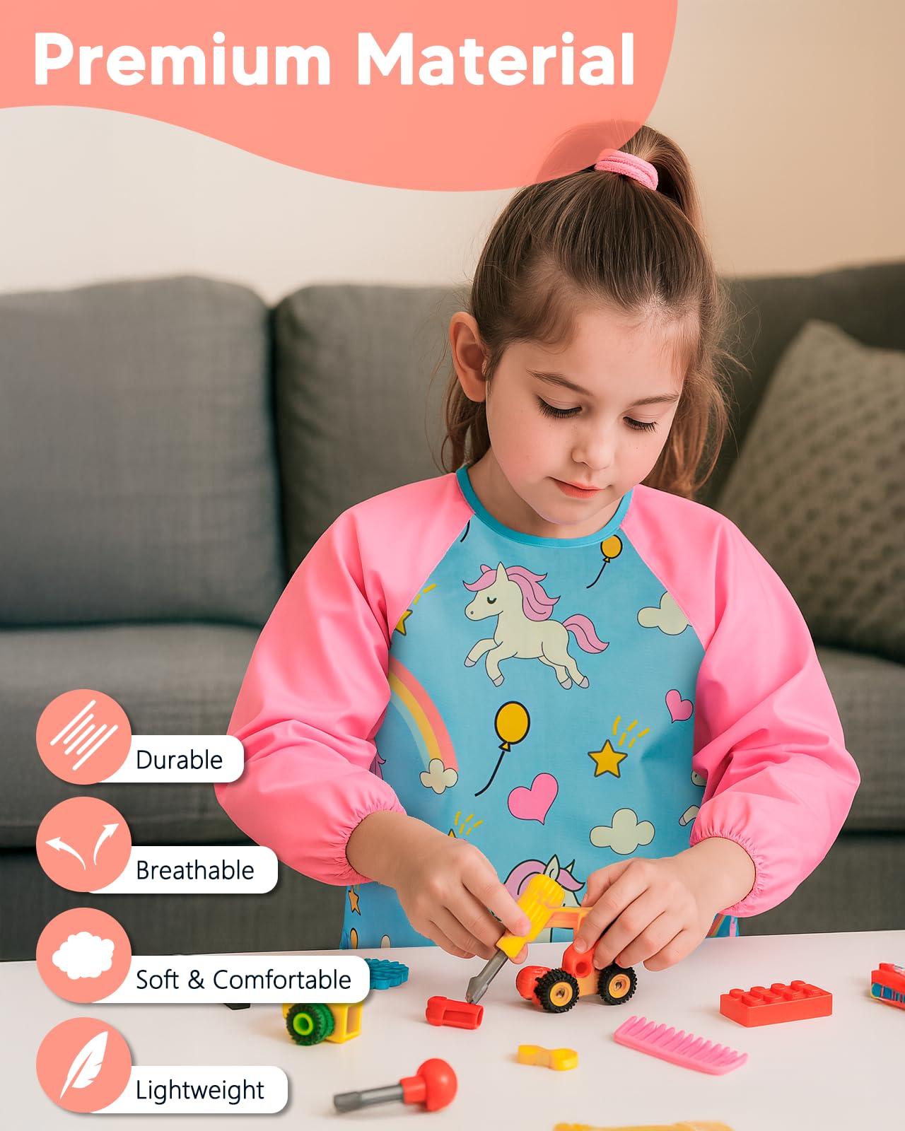 Oiomniv kids smock with three pockets for brushes and tools