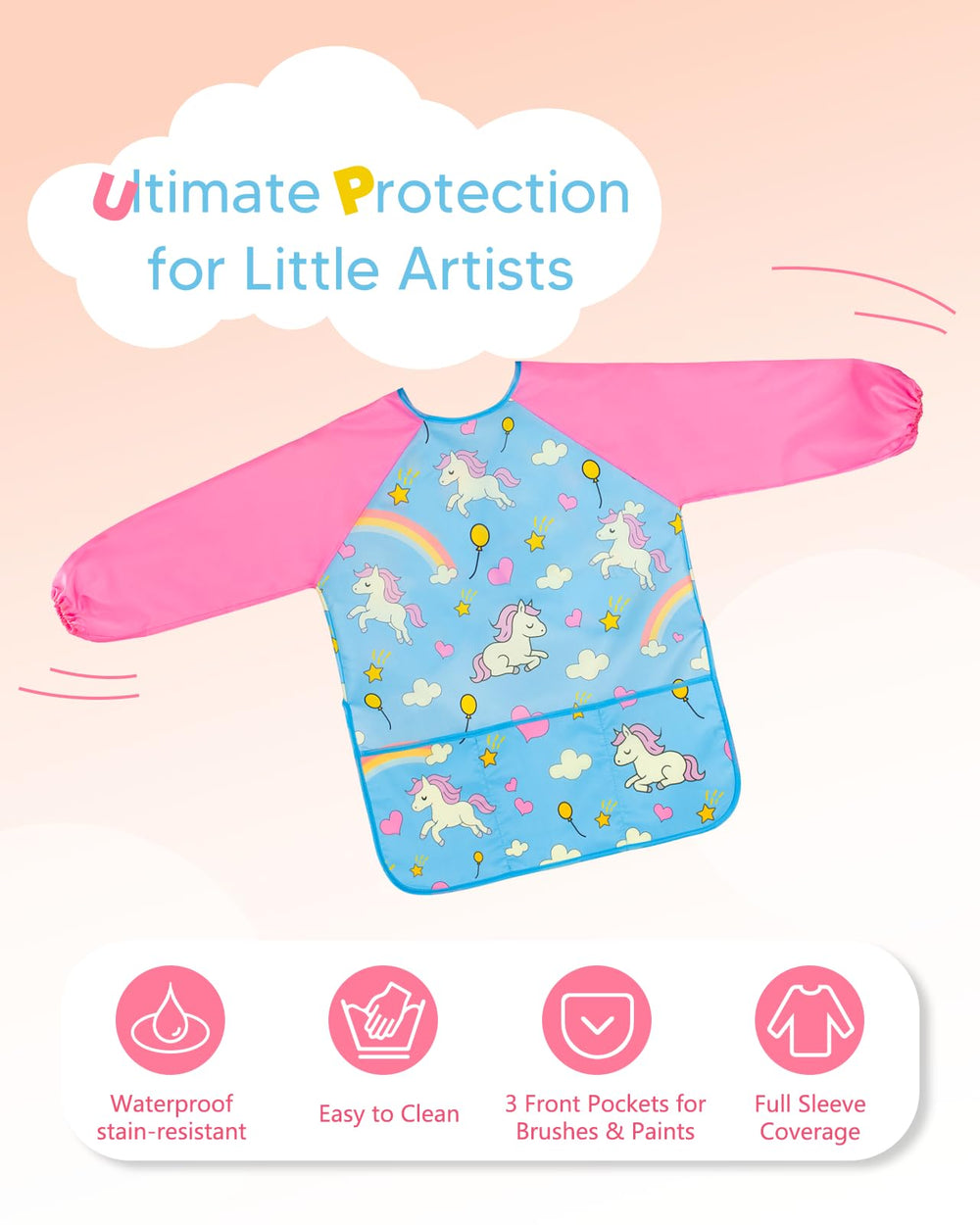 Oiomniv painting smock sleeve close-up shows waterproof protection