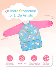 Oiomniv painting smock sleeve close-up shows waterproof protection