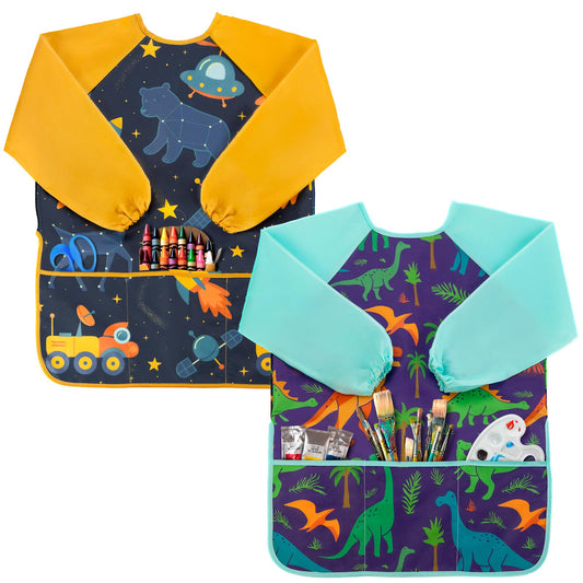 Oiomniv Kids Painting Smock front view showing waterproof protection during art