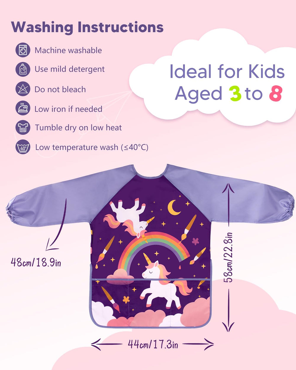 Oiomniv kid wearing smock while painting showing comfortable breathable fabric