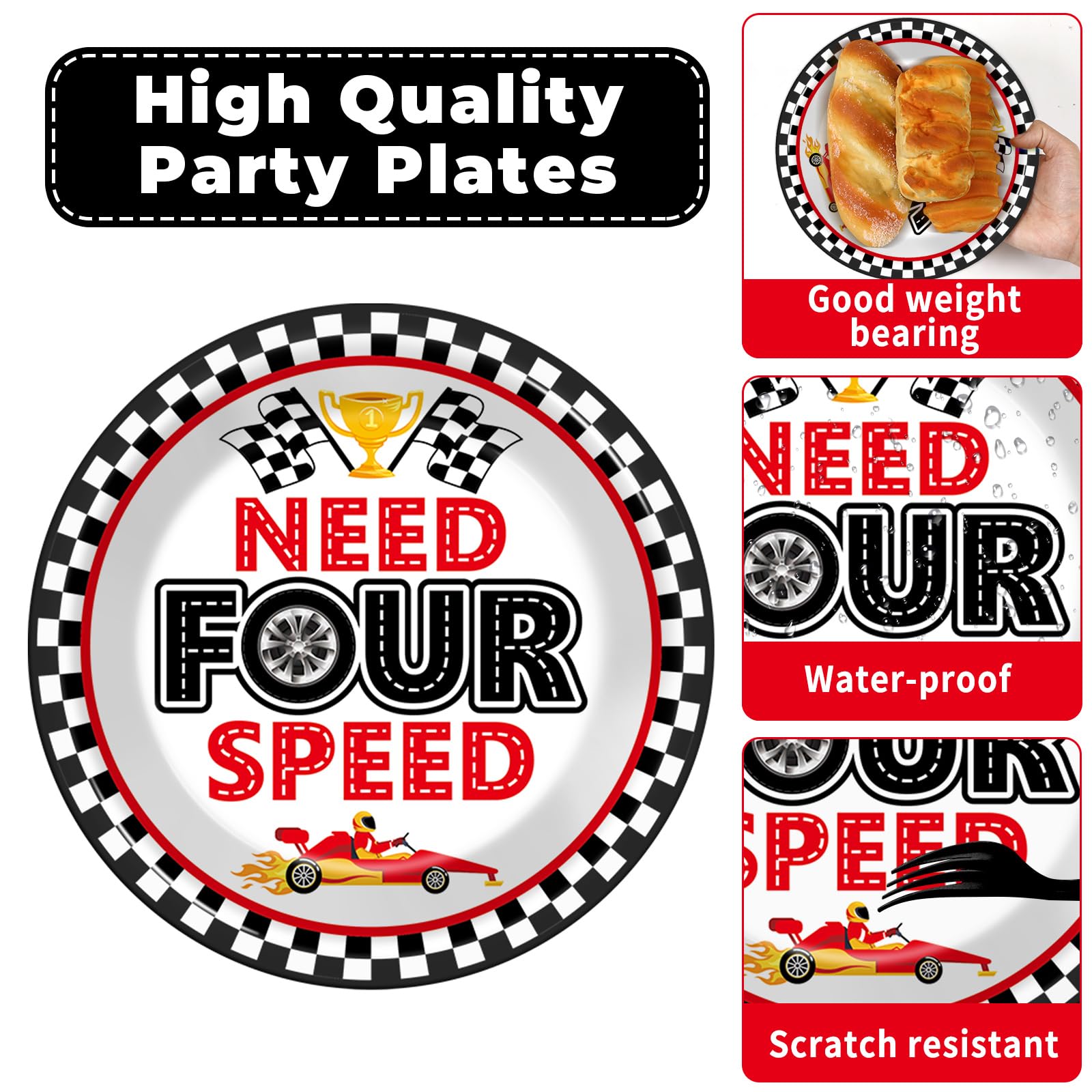 Oitnlaughter 7-inch dessert plates with racing motif add cake-time excitement