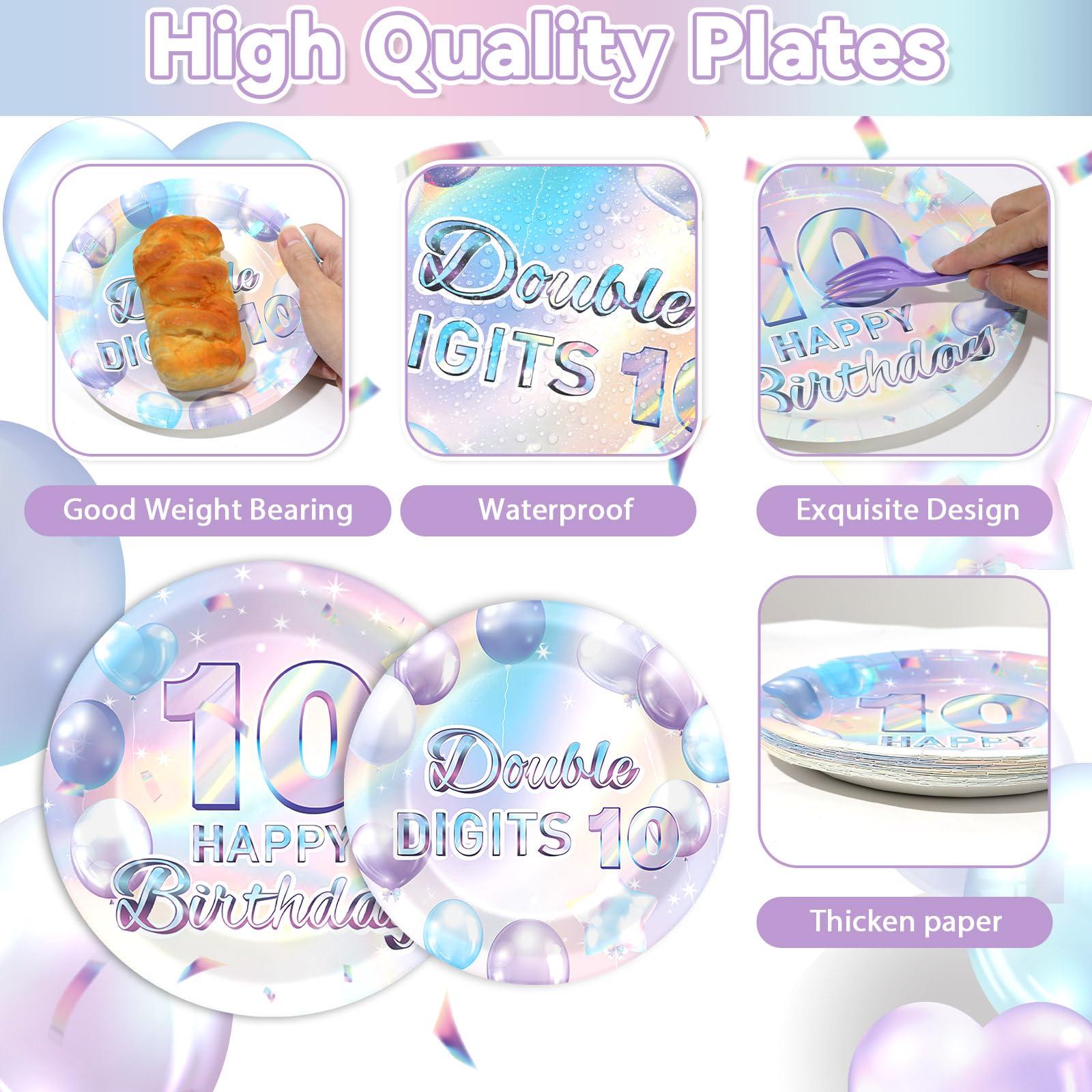 Oitnlaughter iridescent 6.5in napkins pair with the plates for quick cleanup.