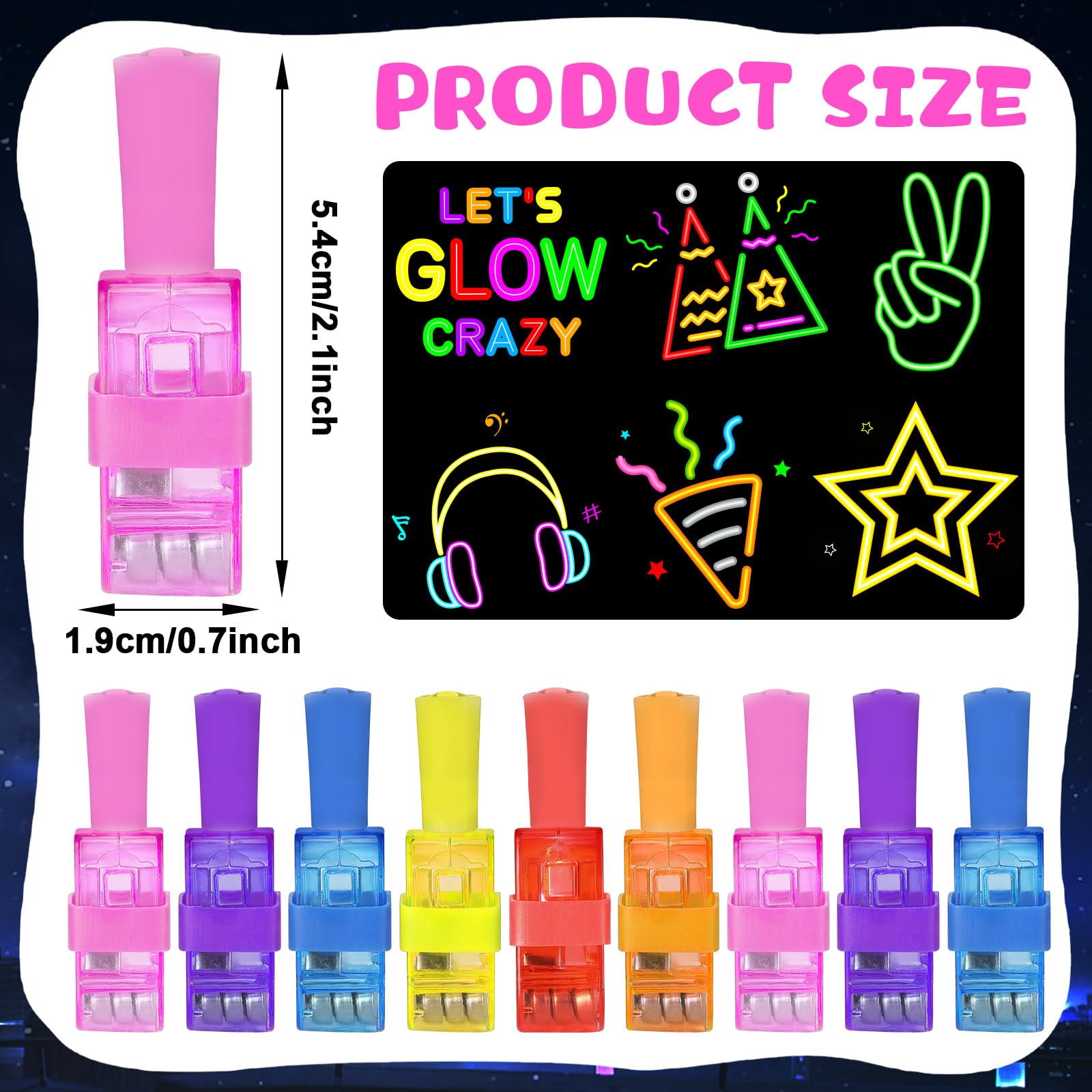 Oitnlaughter neon finger light patterns display eight playful designs.