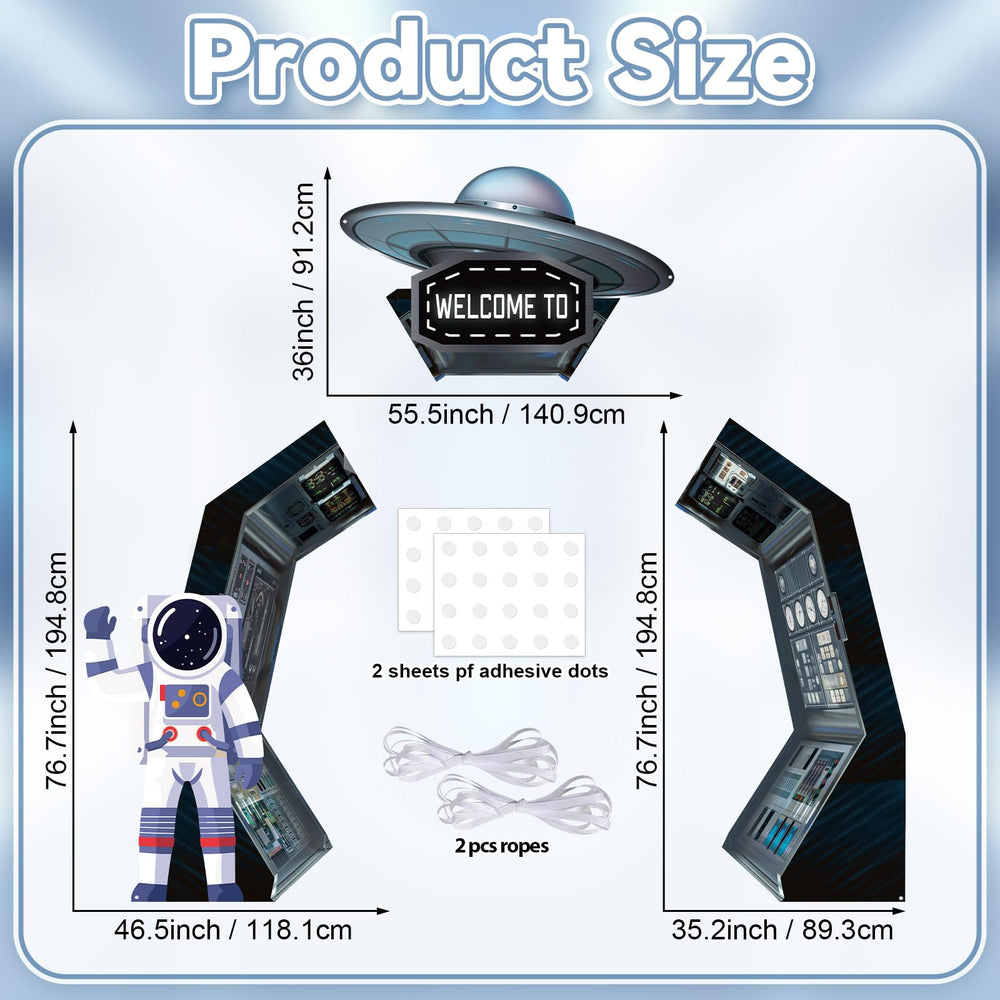 Oitnlaughter outer-space left door banner features astronauts for an engaging photo backdrop