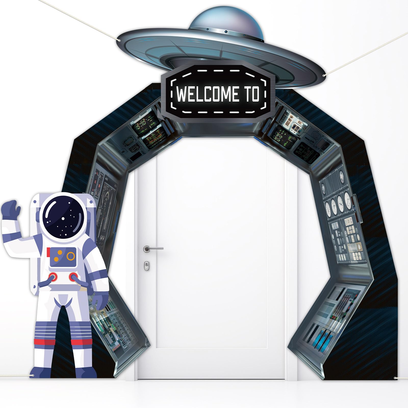 Oitnlaughter outer-space top door banner welcomes guests with a vibrant space-themed entrance