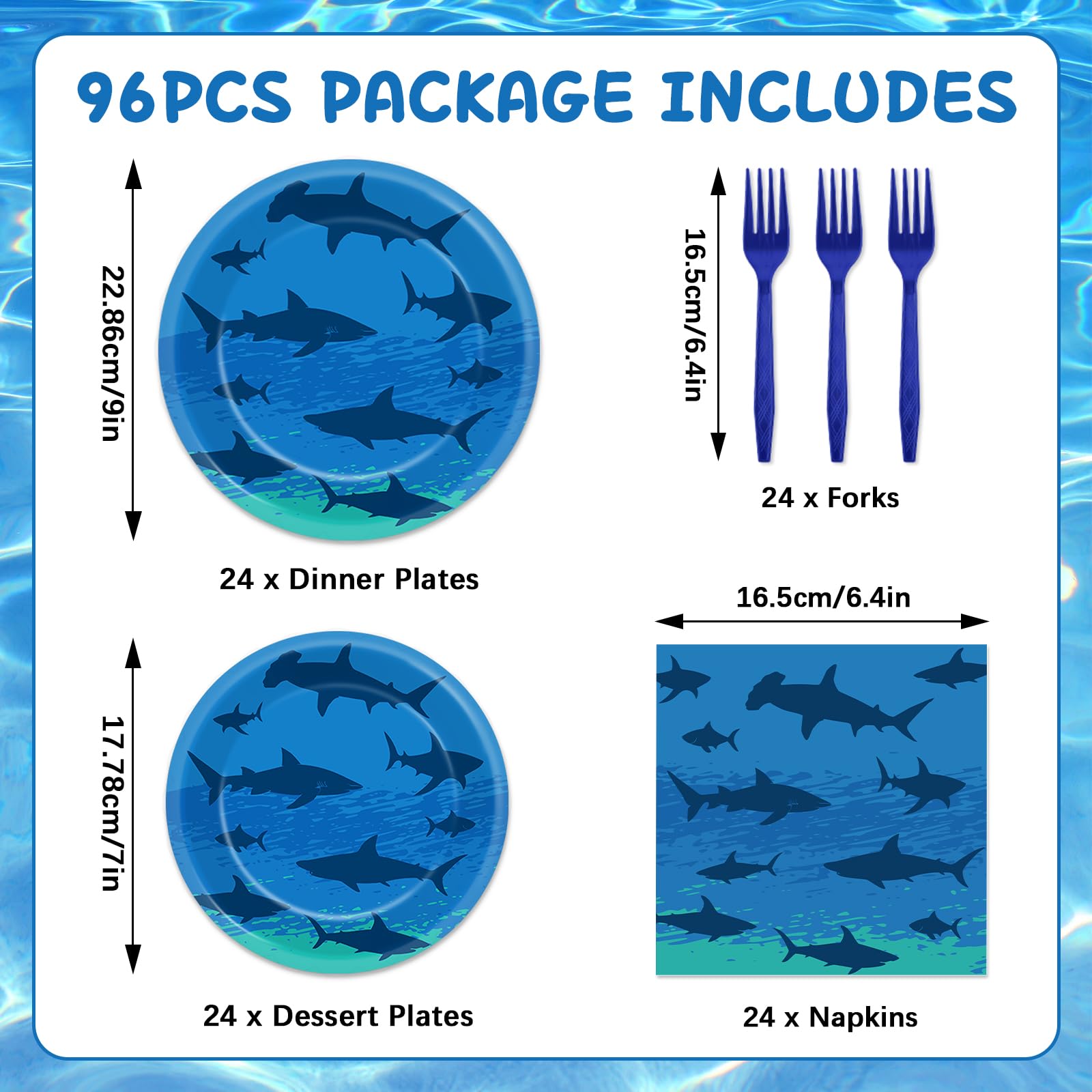 Oitnlaughter shark dessert plates 7-inch with vivid silhouettes for kid-friendly celebrations.