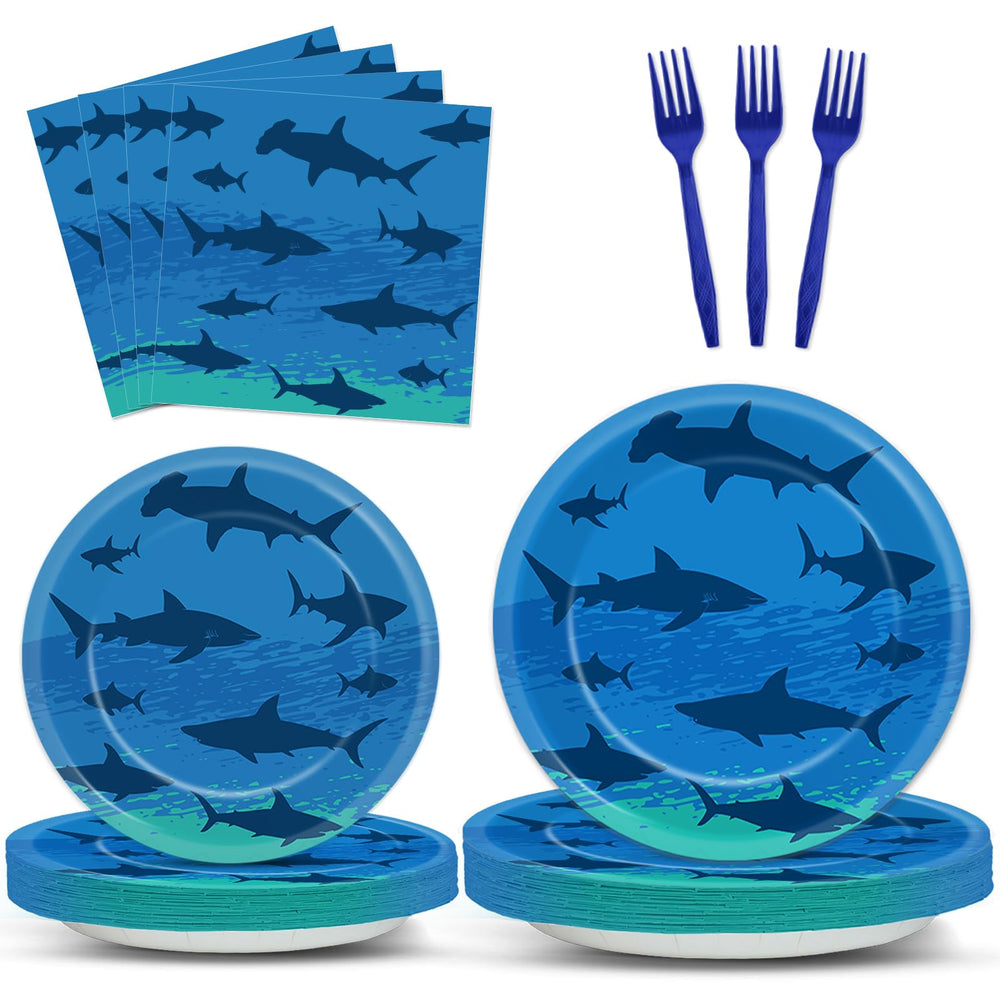 Oitnlaughter shark dinner plates 9-inch with bold ocean design for party dining.