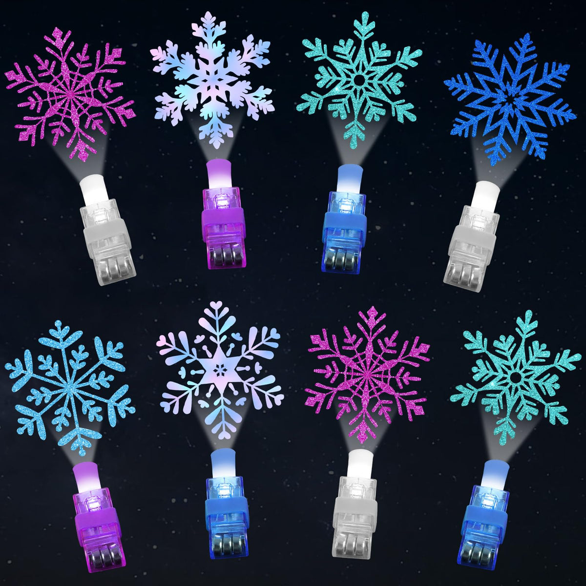 Oitnlaughter Snowflake LED finger light with six designs for winter party favors.