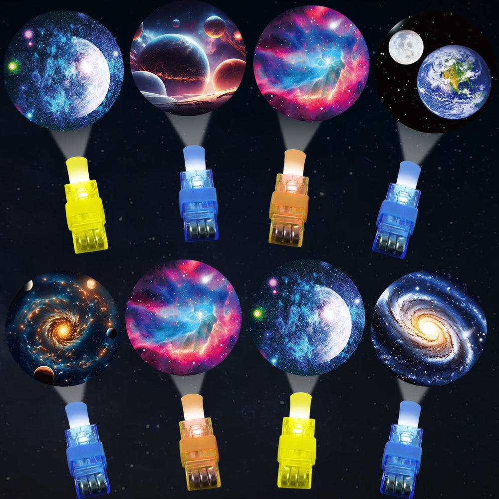 Oitnlaughter space finger lights featuring a planet pattern offer a bright party favor for kids.