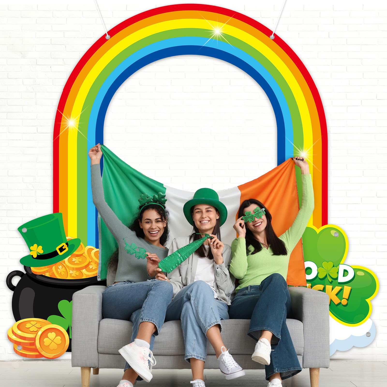 Oitnlaughter St. Patrick's Rainbow Door Banner colorful-design ideal for quick party setup