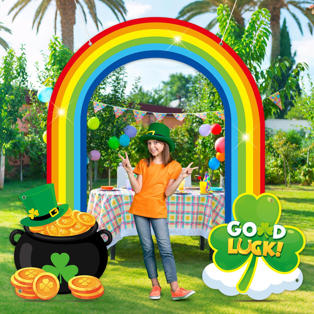Oitnlaughter St. Patrick's Rainbow Door Banner porch-setup ready for indoor and outdoor use
