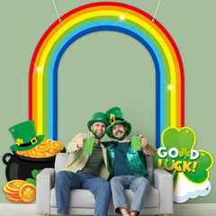 Oitnlaughter St. Patrick's Rainbow Door Banner pot-of-gold-detail creates a festive focal point