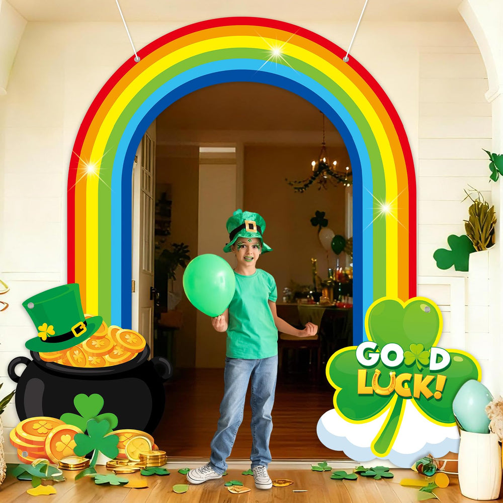 Oitnlaughter St. Patrick's Rainbow Door Banner shamrock-detail adds themed charm to entrances