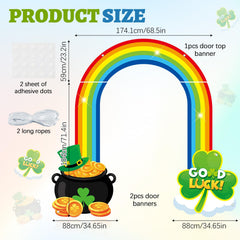 Oitnlaughter St. Patrick's Rainbow Door Banner side-left highlights shamrock accents for doorway decor