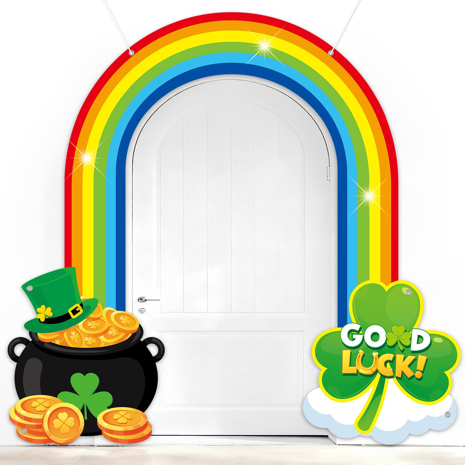 Oitnlaughter St. Patrick's Rainbow Door Banner top shows festive colors for entryways