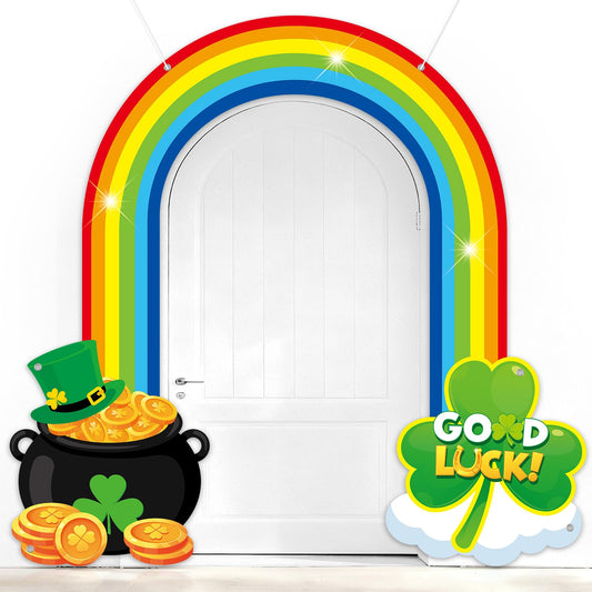 Oitnlaughter St. Patrick's Rainbow Door Banner top shows festive colors for entryways