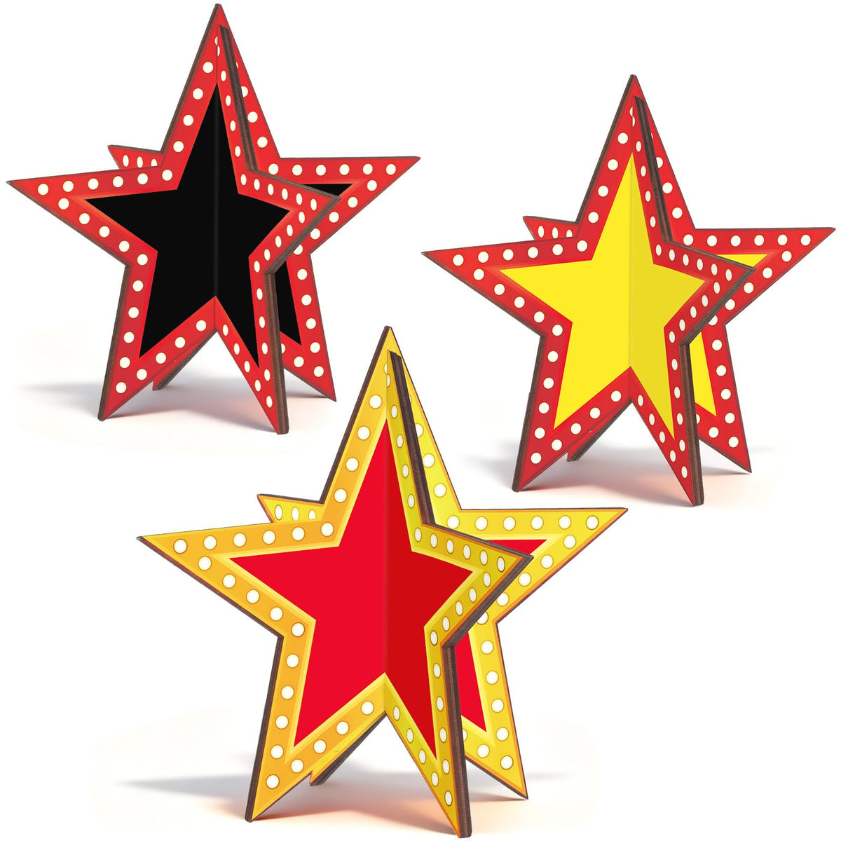Oitnlaughter star centerpiece assembly on table, compact 5.5x6.0 inch 3D design.