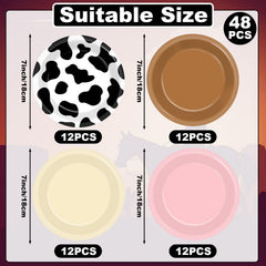 Oitnlaughter 7-inch plates with cow print, perfect for girls' parties and easy cleanup after
