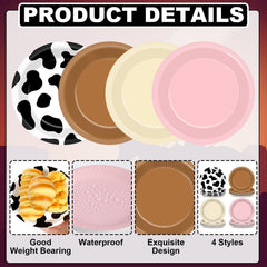 Oitnlaughter brown-pink-white cow print plates enhance Derby Day decor and simplify hosting