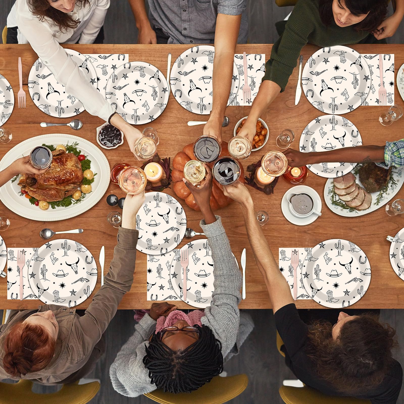 Oitnlaughter western tableware—decor-ready designs that pair with backdrops and linens.