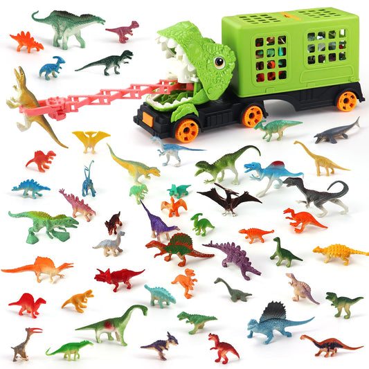 Oiuros dinosaur transport truck front view, durable plastic, realistic detailing.