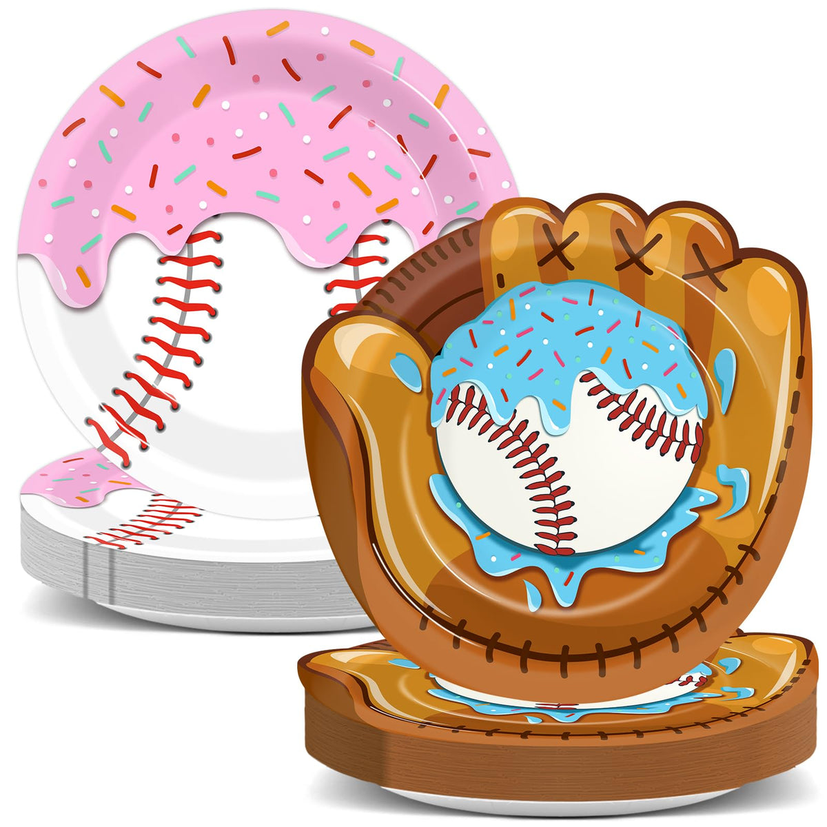 Ojustbeok baseball ice cream drip plates design A on party table for easy serving