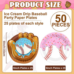 Ojustbeok baseball ice cream drip plates design B adding colorful dessert flair