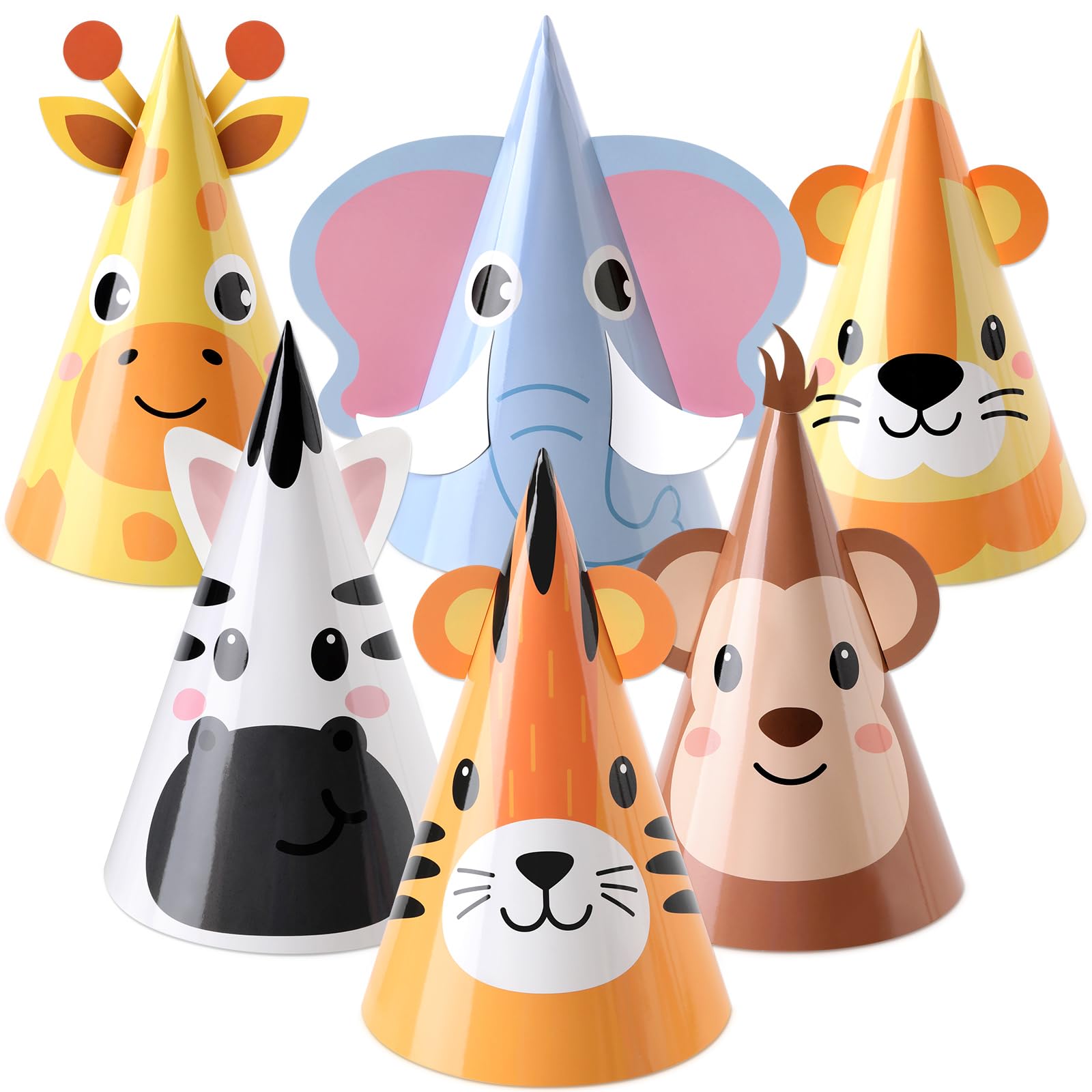 ojustbeok jungle animal party hats pack, ready for jungle themed celebration decorations and photo props.