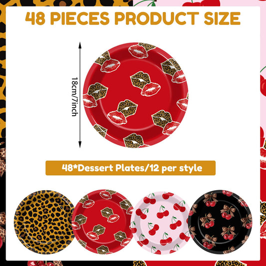 OjustBeOk leopard cherry plates four-designs on display, easy party setup.
