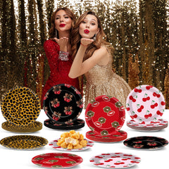 OjustBeOk leopard-cherry theme plates suit coquette and bachelorette parties.