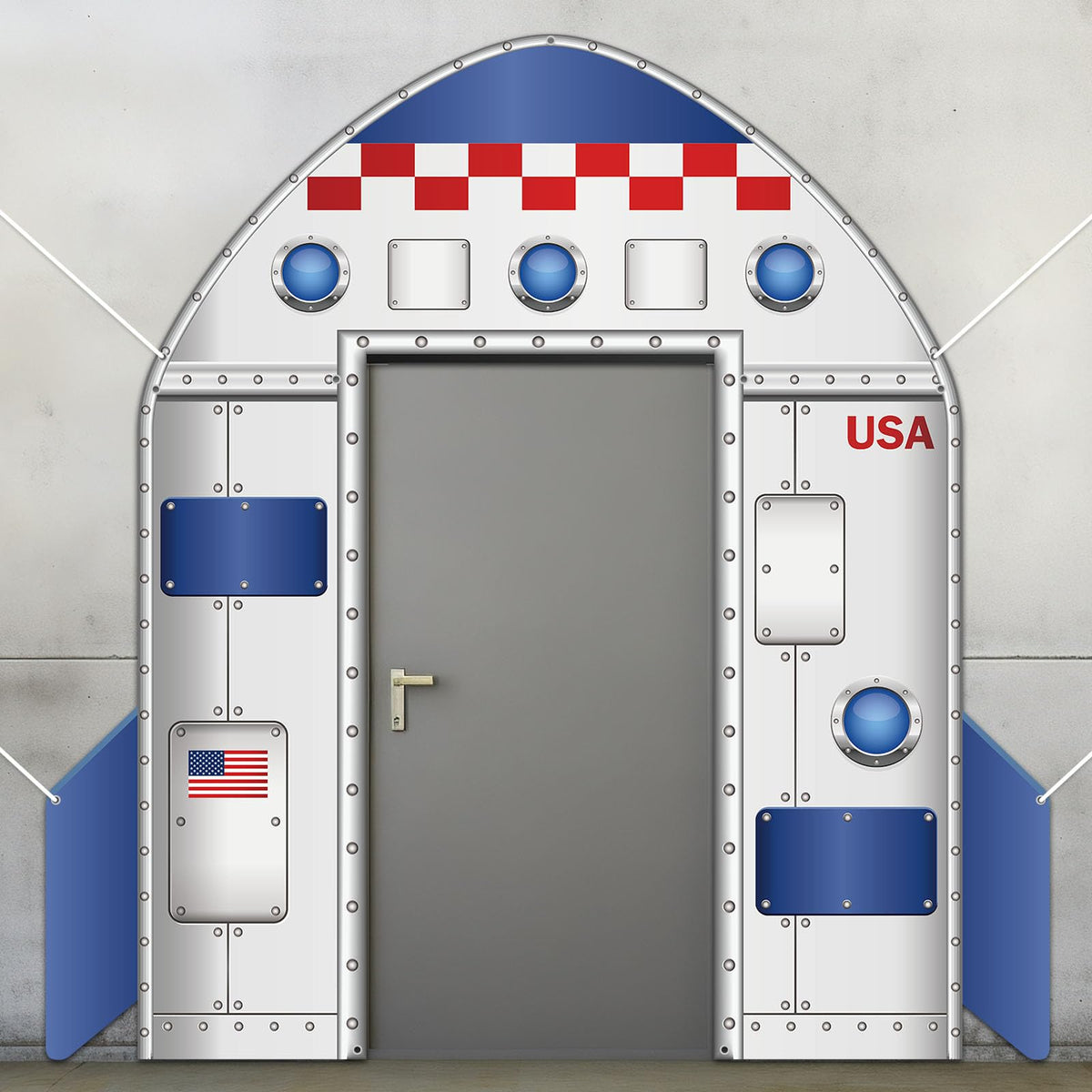 OJustBeOK outer space door banner framing a bold cosmic scene for dramatic entry.
