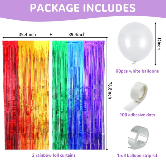 ojustbeok rainbow foil fringe curtains add vibrant backdrop