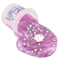 Okaybee pink and purple glitter slime closeup shows jelly-like texture for tactile fun.