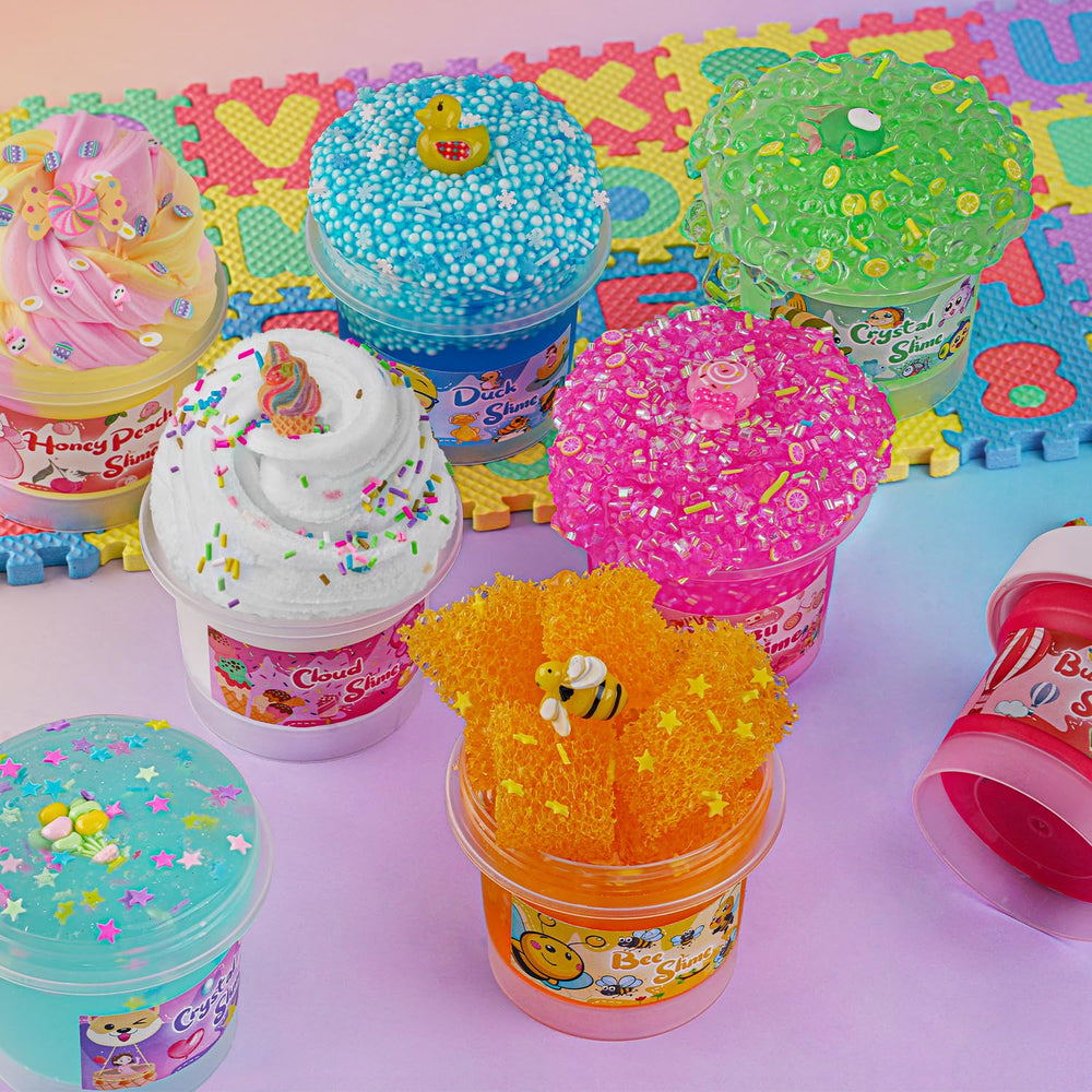 Okaybee Slime gift set packaging displays ready-to-gift appeal for kids' parties.