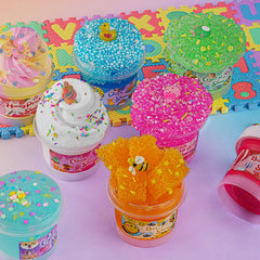 Okaybee Slime gift set packaging displays ready-to-gift appeal for kids' parties.
