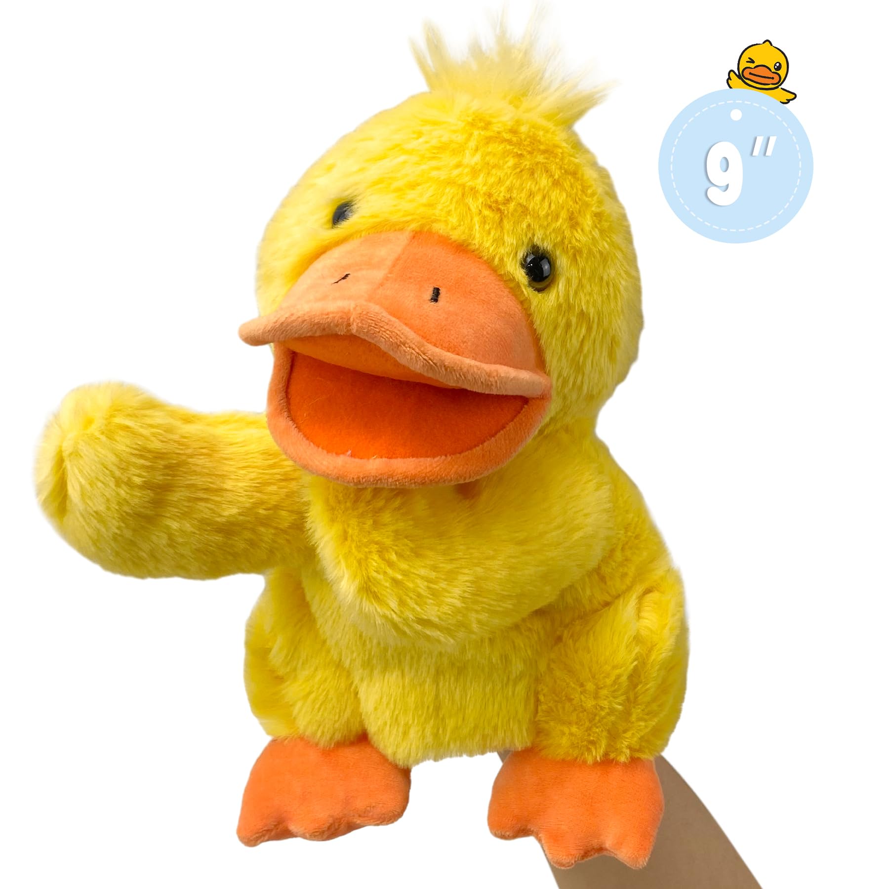 Okegztoa 9-inch duck hand puppet fits most hands.