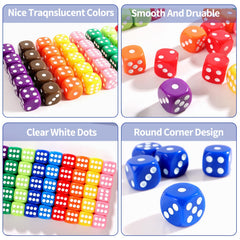 Okehlotos six-sided dice close-up in rainbow colors for quick rolls.
