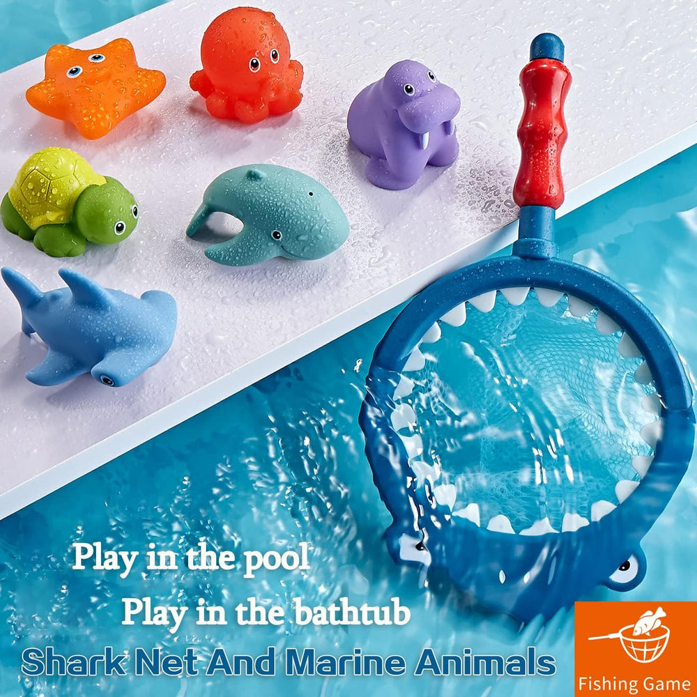 OKGIUGN shark fishing net with six marine animals for imaginative water play