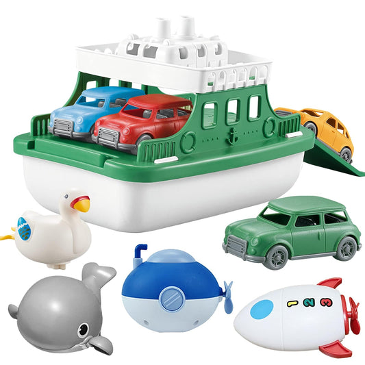 OKGIUGN ferry boat with sliding ramp for easy car loading during bath play.