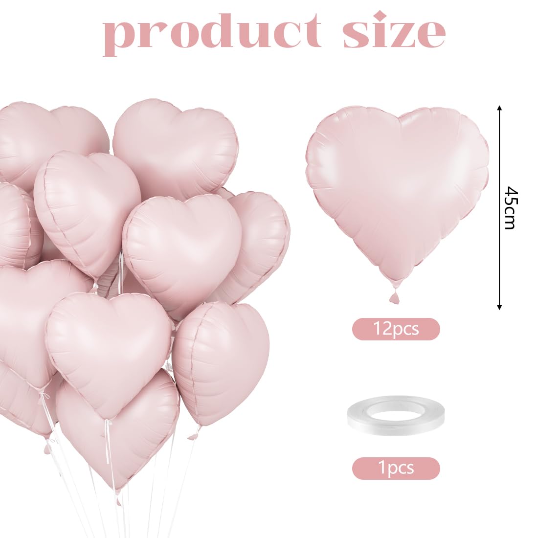 O-Kinee pink heart foil balloons close-up showing durable finish