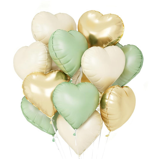 O-Kinee sage green heart balloons for elegant wedding or baby shower decor