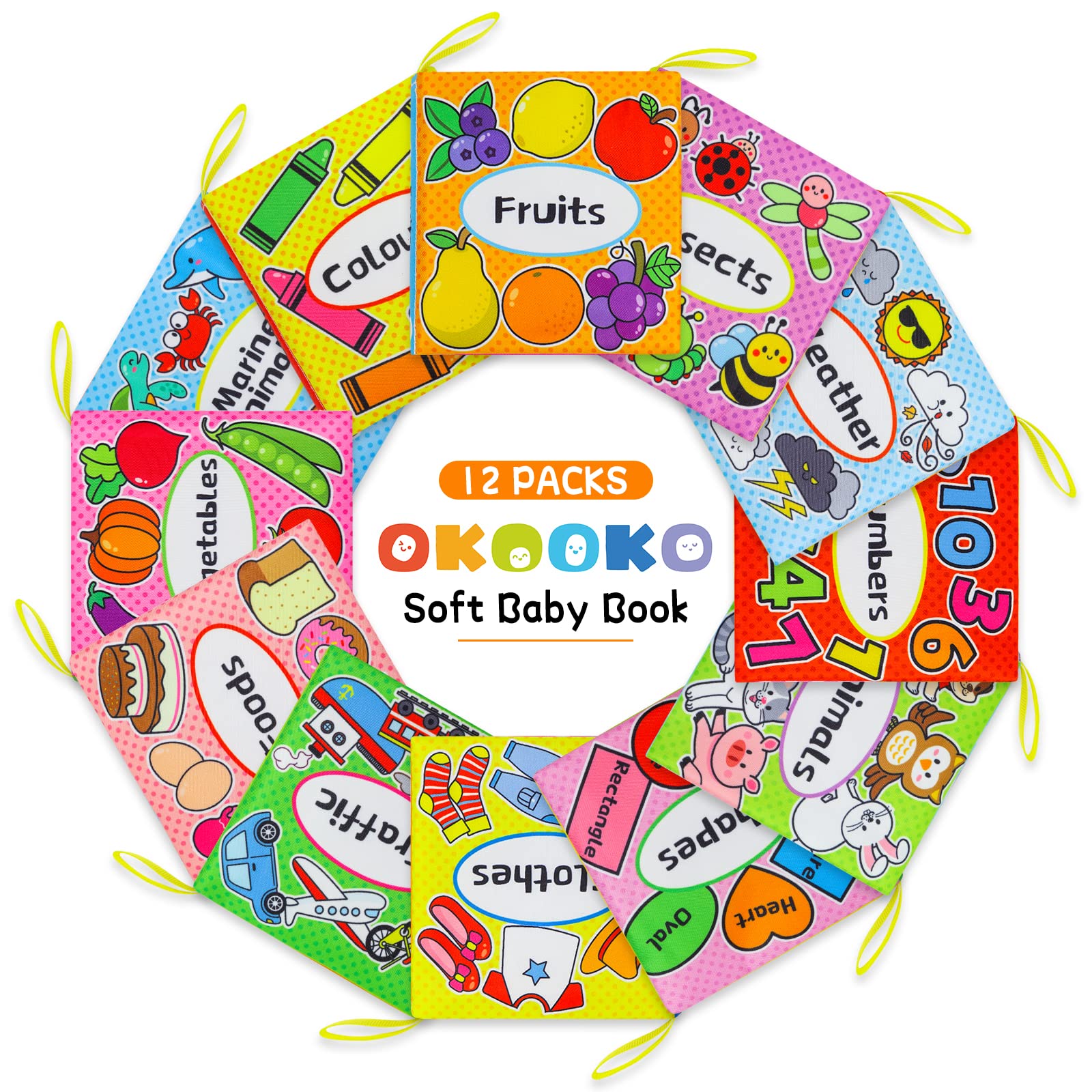 OKOOKO soft baby books colors theme brightens daytime play with high-contrast visuals.