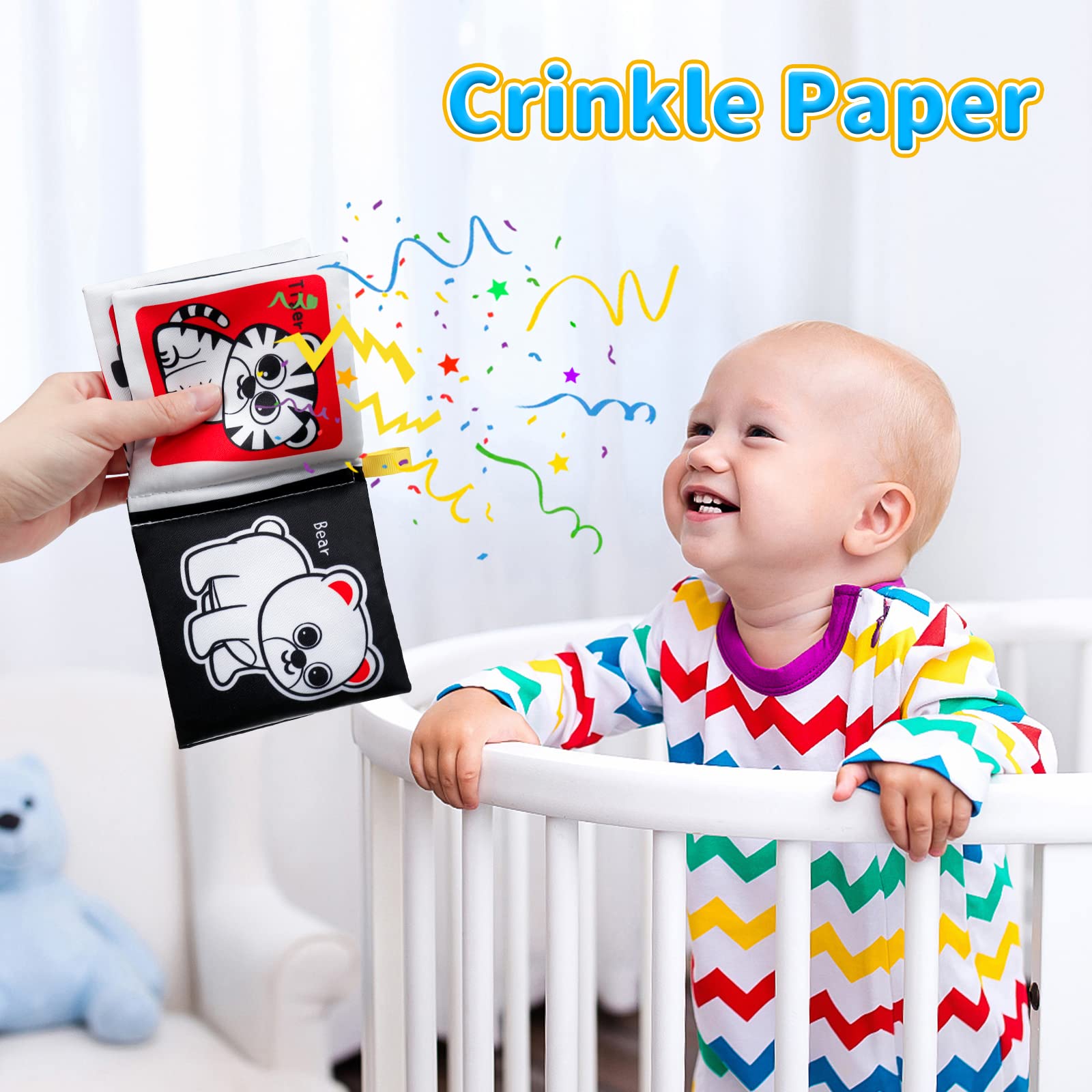 OKOOKO soft baby books: garden bugs stimulate touch and pattern recognition during playtime.