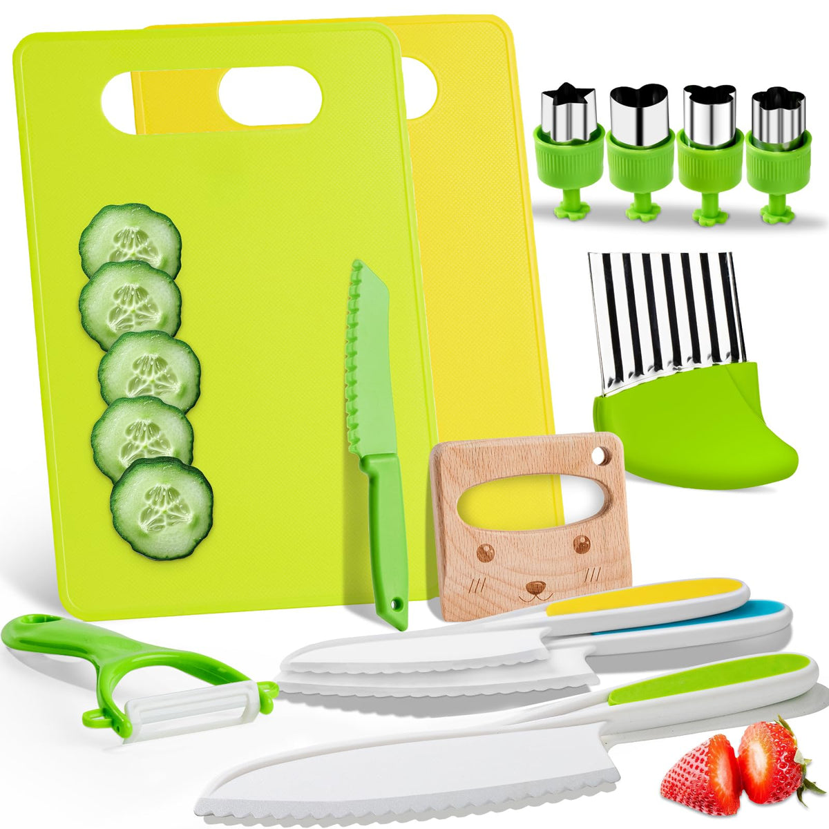 OLANRUN kids knife set 13piece real cooking kit for safe hands-on prep