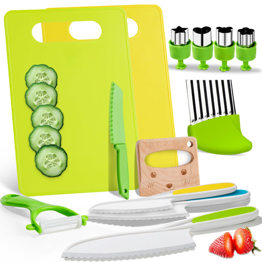 OLANRUN kids knife set 13piece real cooking kit for safe hands-on prep
