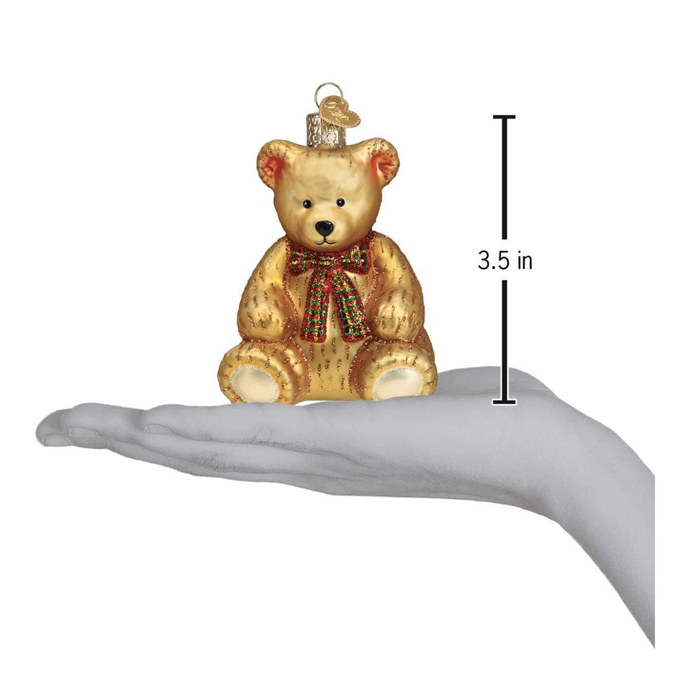 Old World Christmas Teddy Bear ornament handcrafted quality from mouth-blown glass for heirloom keepsake.