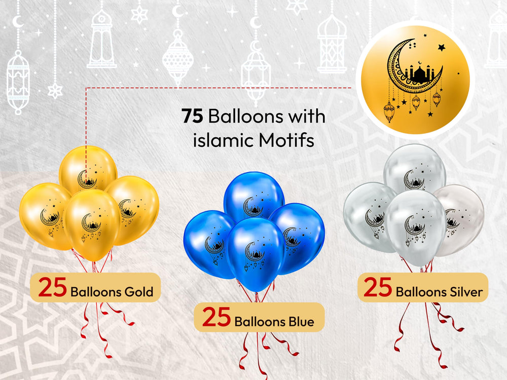 OLEEK ramadan gold pack balloons add warm glow to Eid celebrations.